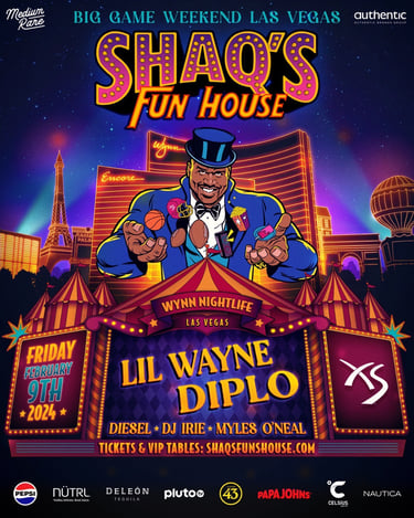 Shaq's Fun House, a poster for the show at the big game show