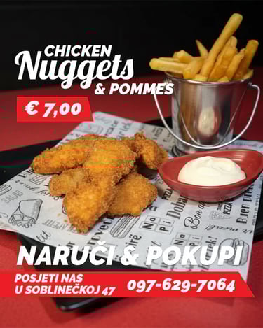 Vizual za društvene mreže s chicken nuggetsima i grafičkim dizajnom fast food restorana