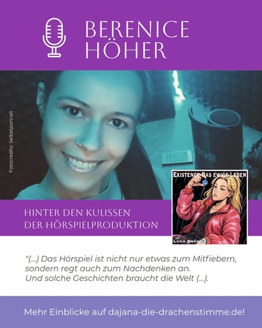 Berenice Höher spricht im Hörspiel "Existence - Das ewige Leben" von Luca Snow