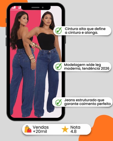 Calça Wide Leg Feminina Jeans Pantalona Cintura Alta Premium Stillger