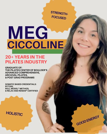 Meg Ciccoline, a certified strength-focused Pilates instructor with 20 years of holistic fitness experience.