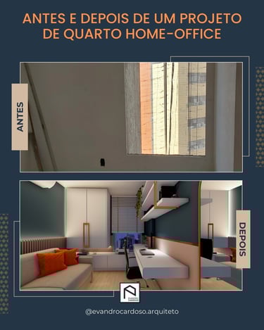 Projeto de arquitetura e interiores de um quarto de hóspedes Home Office em São Paulo