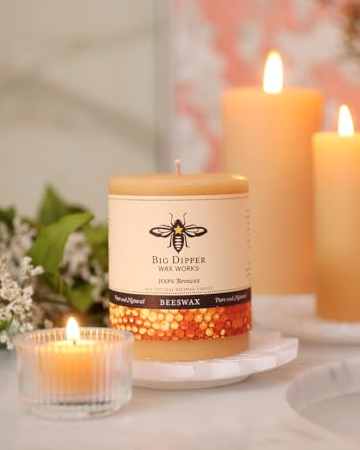 Big Dipper Wax Works 100% pure beeswax pillar candle unscented non-toxic handmade USA