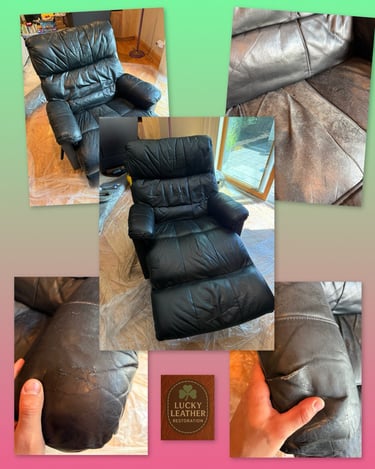 Before and after leather couch recoloring