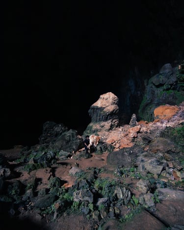 Inside Bat Cave, showing geological formations