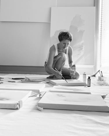 Anya Baboyedova, abstract painter, in her Florida art studio