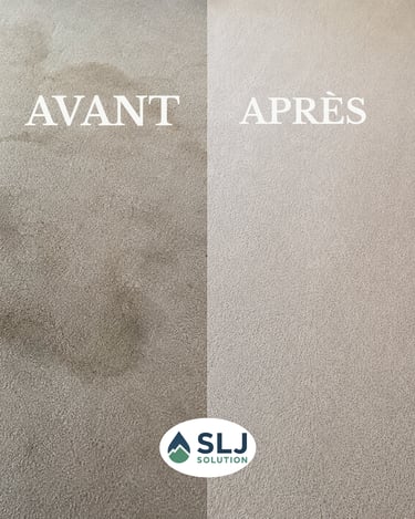 Avant après nettoyage de moquette tachée à Grenoble par SLJ Solution