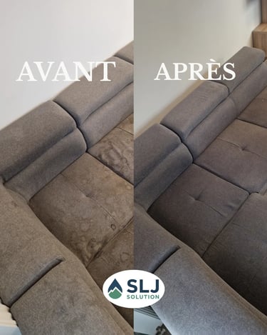Avant après nettoyage canapé tissu gris à Grenoble – élimination taches et auréoles