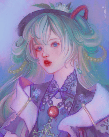 A fanart of Hatsune Miku, painted with splashy, textured strokes to echo traditional media.