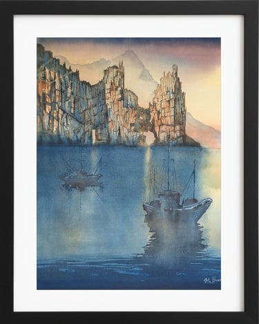 'Cathedral Rocks', part of The Blasket Islands, watercolour painting.