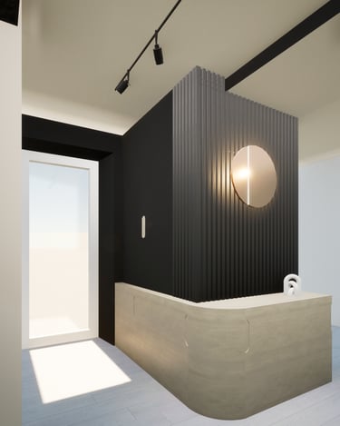 Image d'un mobilier sur-mesure noir et bois avec des lattes de bois