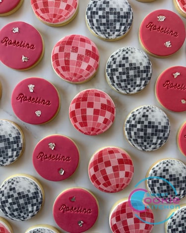 Disco ball birthday fondant cookies