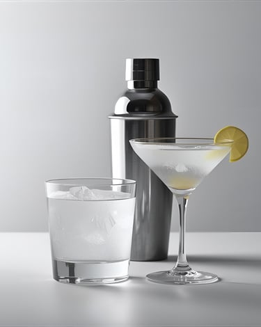Vodka martini cocktail with a cocktail glass and a shaker