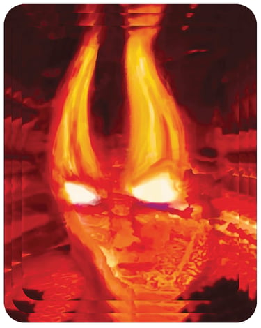 Pop art of a face made of fire