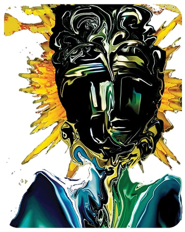 Pop art of a person with two faces.