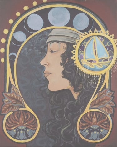 Cover of “Polyhymnia” by Sheena Powell, featuring an Art Nouveau-style woman 