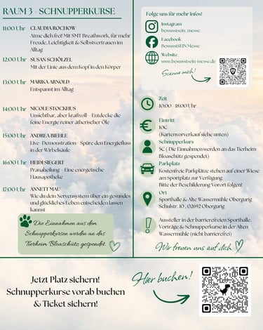 Flyer BewusstSEIN Messe Obergurig - Schnupperkurse