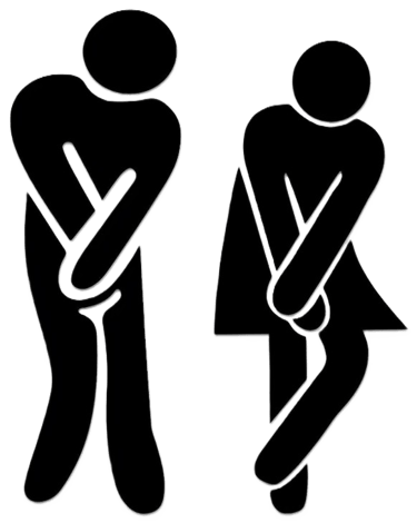 signe de toilette se tenant l'entre jambe