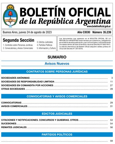 Publicación Boletín Oficial de la Nación