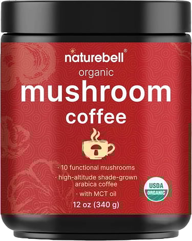 a red pot of mushrooms with coffee powder