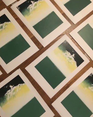 Linocut edition: Sky over Skye in progress