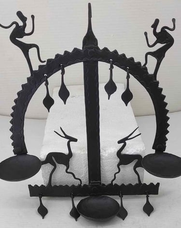"Balanced hanging oil lamp in single ring design–iron ethnic decor-Designed for export"
