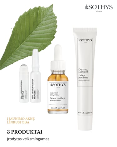 Sothys Dermo Booster rutina netobulumams – specialios formulės reguliuoja riebalų išsiskyrimą, valo 