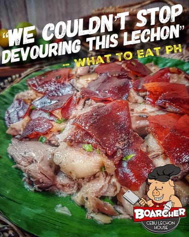 cebu lechon on a plate with banana leaf