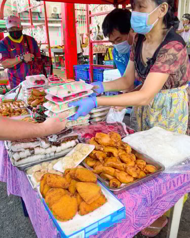 Local Chinese food market in Polynesia, featuring colorful fresh produce and traditional ingredients.