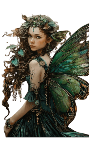 image of a fairy with butterflies and leaves in her hair