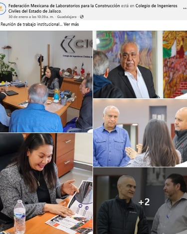 Representatives of the Mexican Federation of Construction Laboratories in a meeting at the College of Civil Engineers.