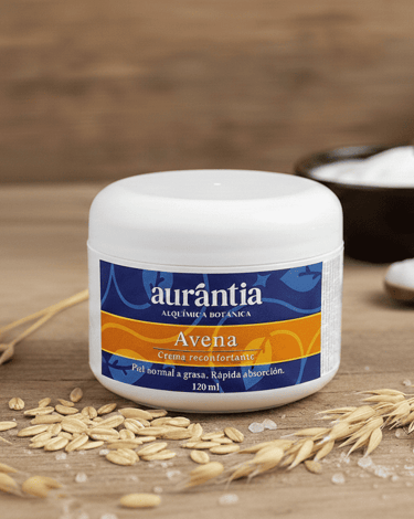 Tarro de crema facial de avena marca Aurantia 