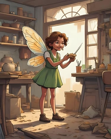 une fée qui met de l'ordre dans un atelier
