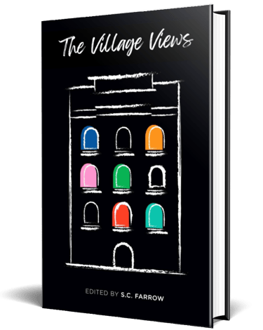 A black book cover featuring a stylised chalk outline of a multi storey apartment building with different coloured windows