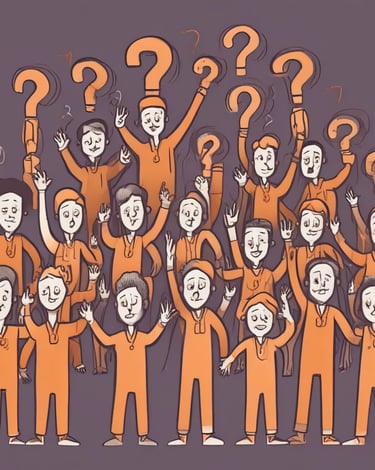 a group of people with question marks on their faces