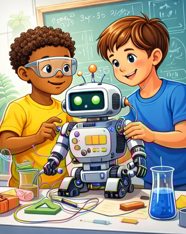 Diverse students working on robotics coding and science projects representing STEM learning environm