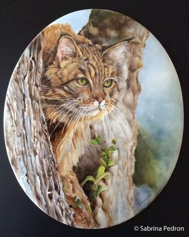 gatto selvaggio dipinto su porcellana