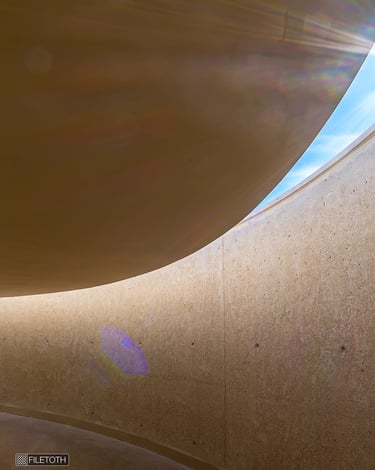 Daylight shifting through the cruise terminal’s passage, creating warm tones that turn transit into calm.