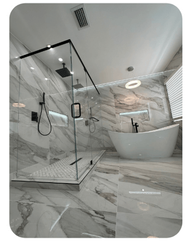 Luxury marble shower after deep cleaning service in Denver home by SparkEaseCleaning
