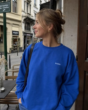 Detalle frontal de sudadera Erasmus Bruxelles skyline