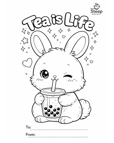 Tea Is Life Boba Tea Bunny Coloring Sheet
