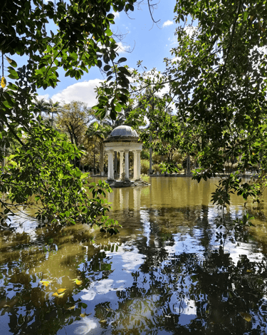 Quiosque do Lago com árvores em volta no Parque Municiapl de BH