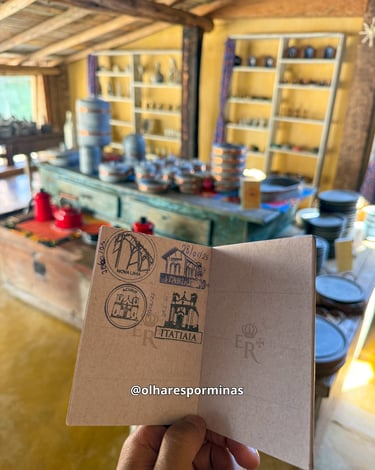 Passaporte da Estrada Real com carimbos em um restaurante, localizado em Itatiaia MG