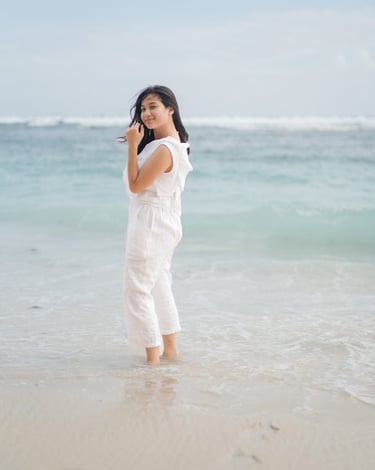 Daughter portrait standing by the ocean at Karma Kandara Bali  