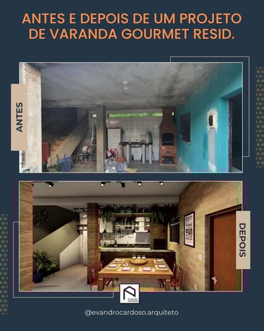 Antes e Depois de projeto de Reforma de Interiores de Área Gourmet em São Paulo