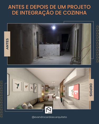 Antes e Depois de projeto de Arquitetura e Interiores de Cozinha integrada em São Paulo