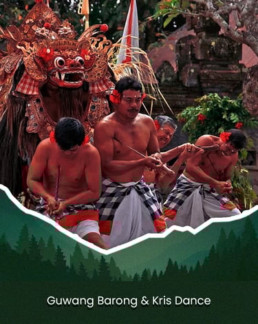 a group of men in bali traditional costumes performing a dance