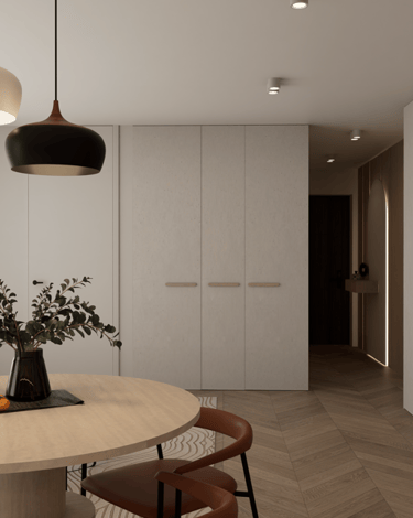 prieškambaris, paslėpta skalbimo mašina, valgomasis, tv baldas