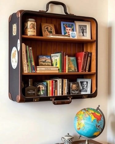Up-cycle old vintage suitcase, as bookshelf