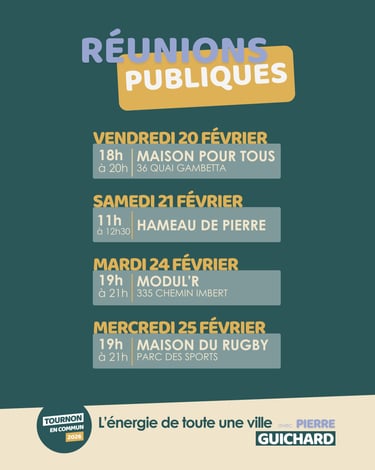 4 réunions publiques de proximité de Tournon en Commun 2026